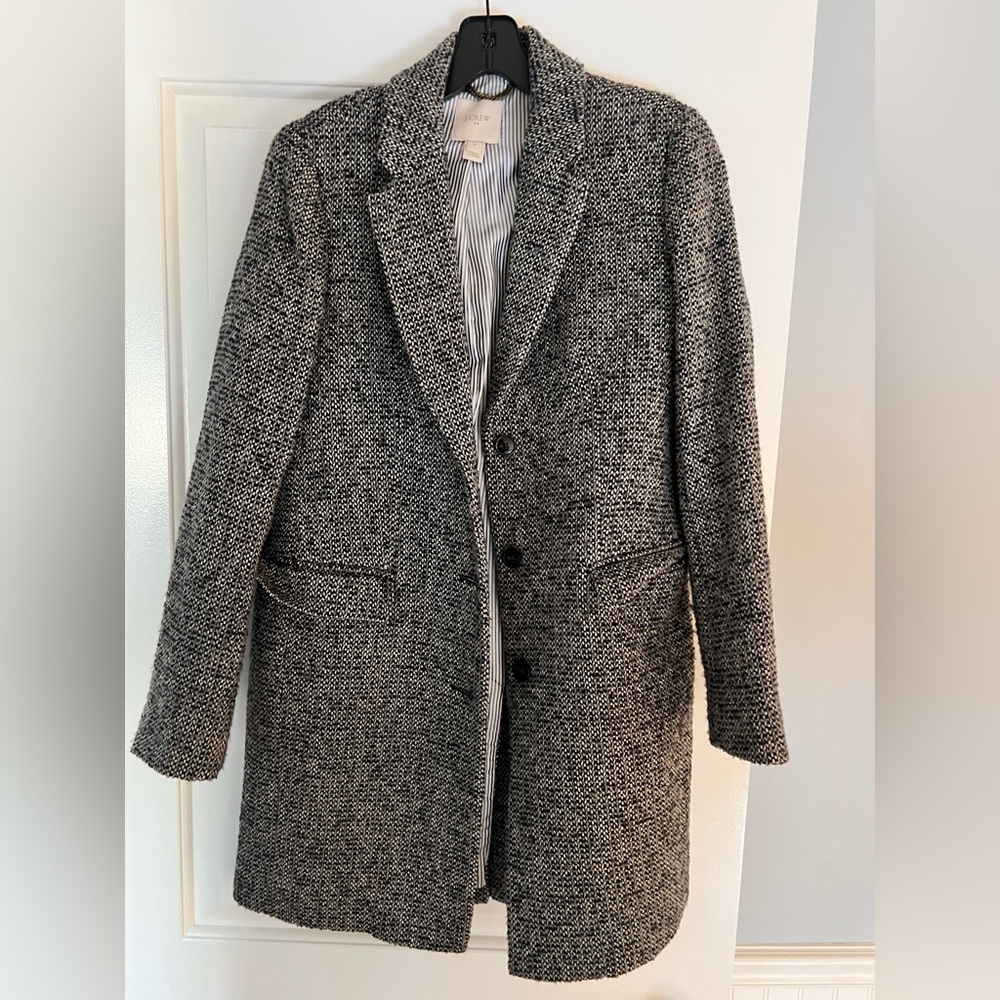 J Crew Factory Black and Grey Tweed Top Coat